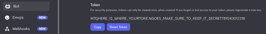 Result of resetting token